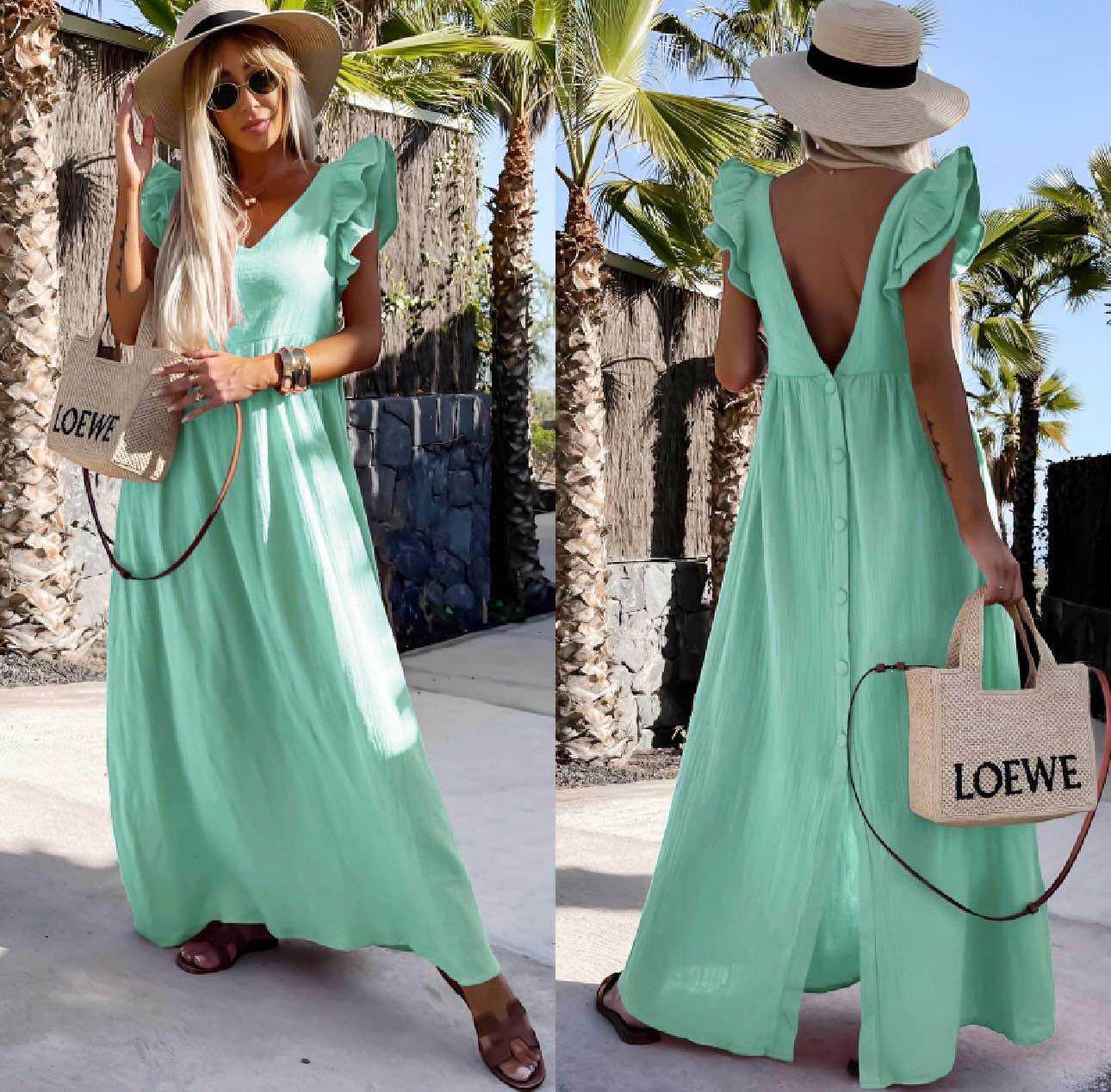 Robe longue femme bohème dos nu fluide été robe maxi chic