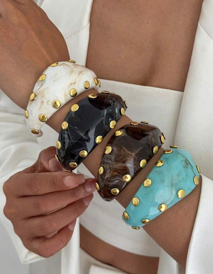 Bracelet Manchette Femme Marbré et Doré