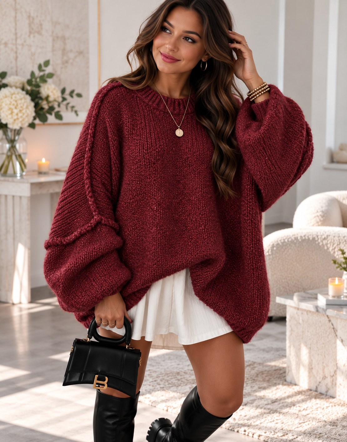 Pull Oversize en Maille Manches Ballon