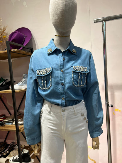 Chemise en jean à bijoux & perles 💎