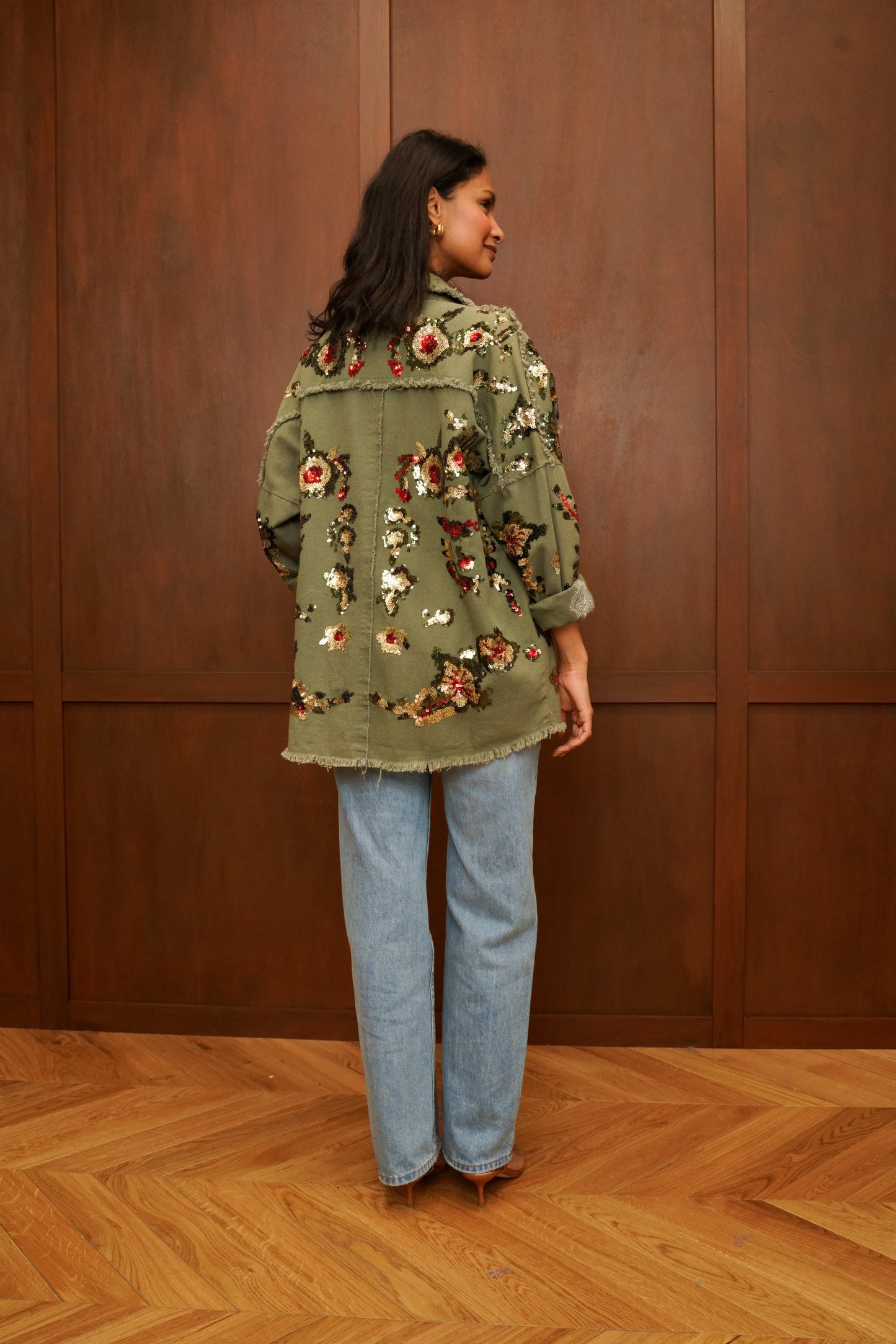 Veste chemise oversize à sequins femme