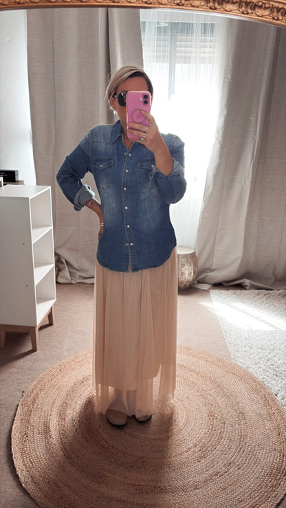 Jupe longue en tulle dispo en noir, bordeaux et beige