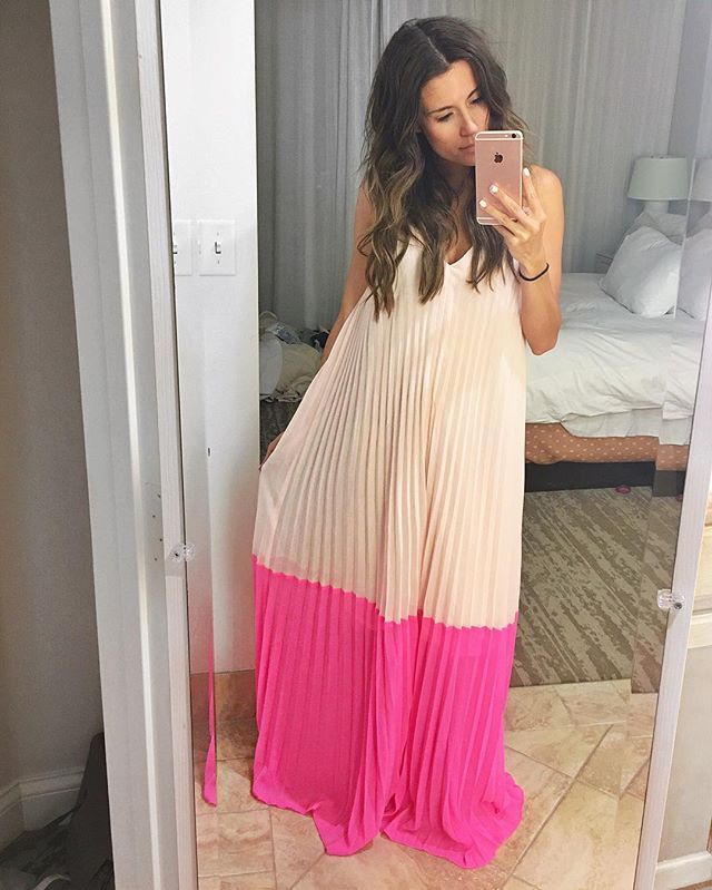 Robe Longue Plissée Bicolore Femme