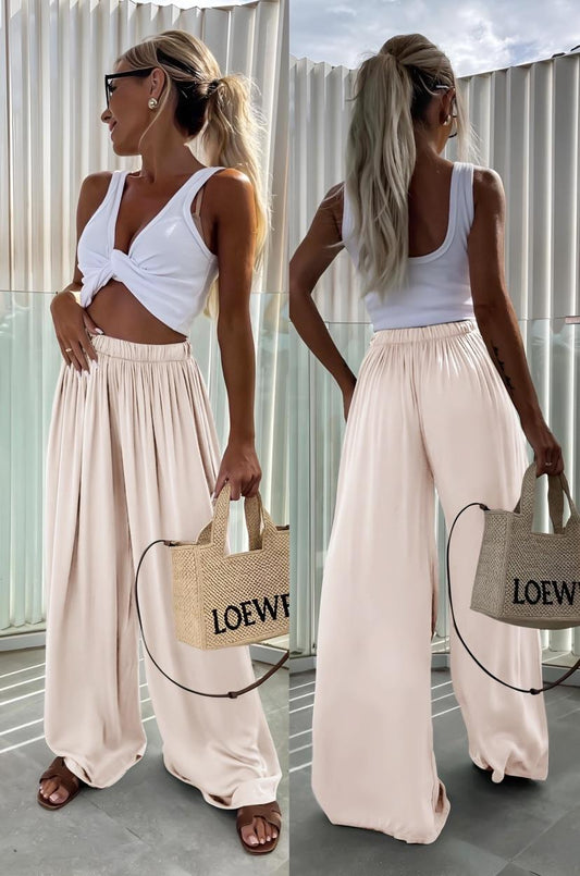 Pantalon Palazzo Fluide Femme Taille Élastique – Coupe Large TU
