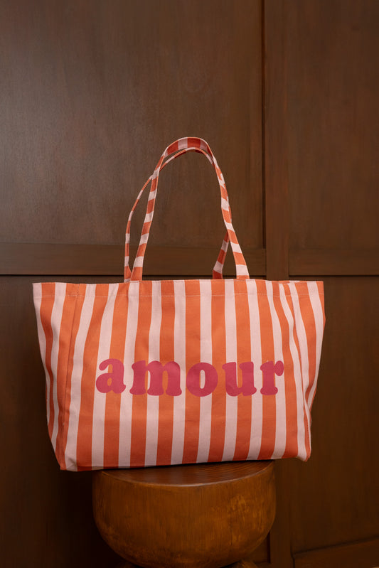 Sac cabas rayé AMOUR orange