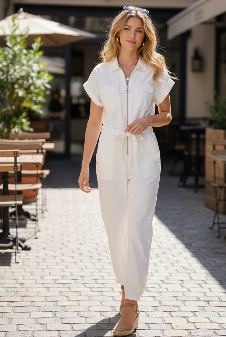 combinaison femme coton casual chic taille elastique ceinture