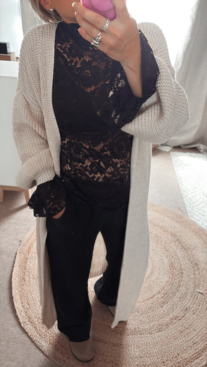 Gilet long Noir et Beige