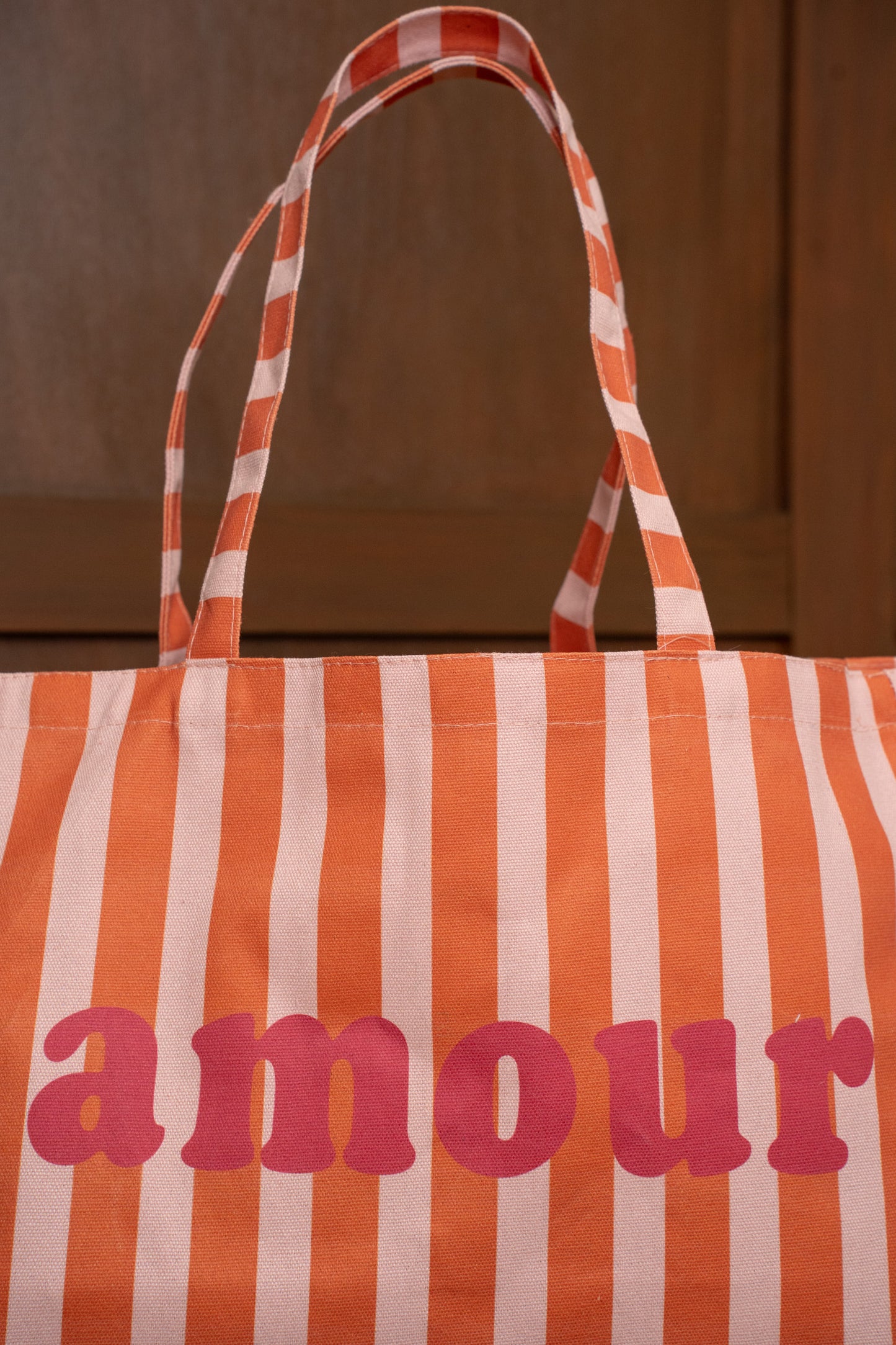 Sac cabas rayé AMOUR orange