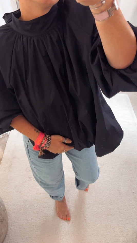 Blouse dos nu noeud bleu marine