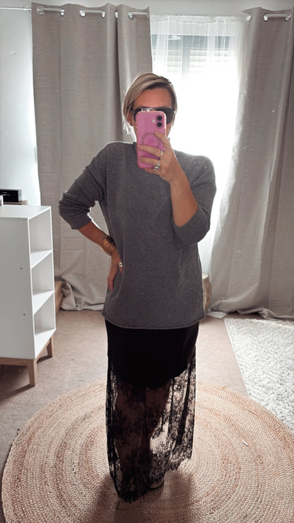 Pull col montant gris et écru