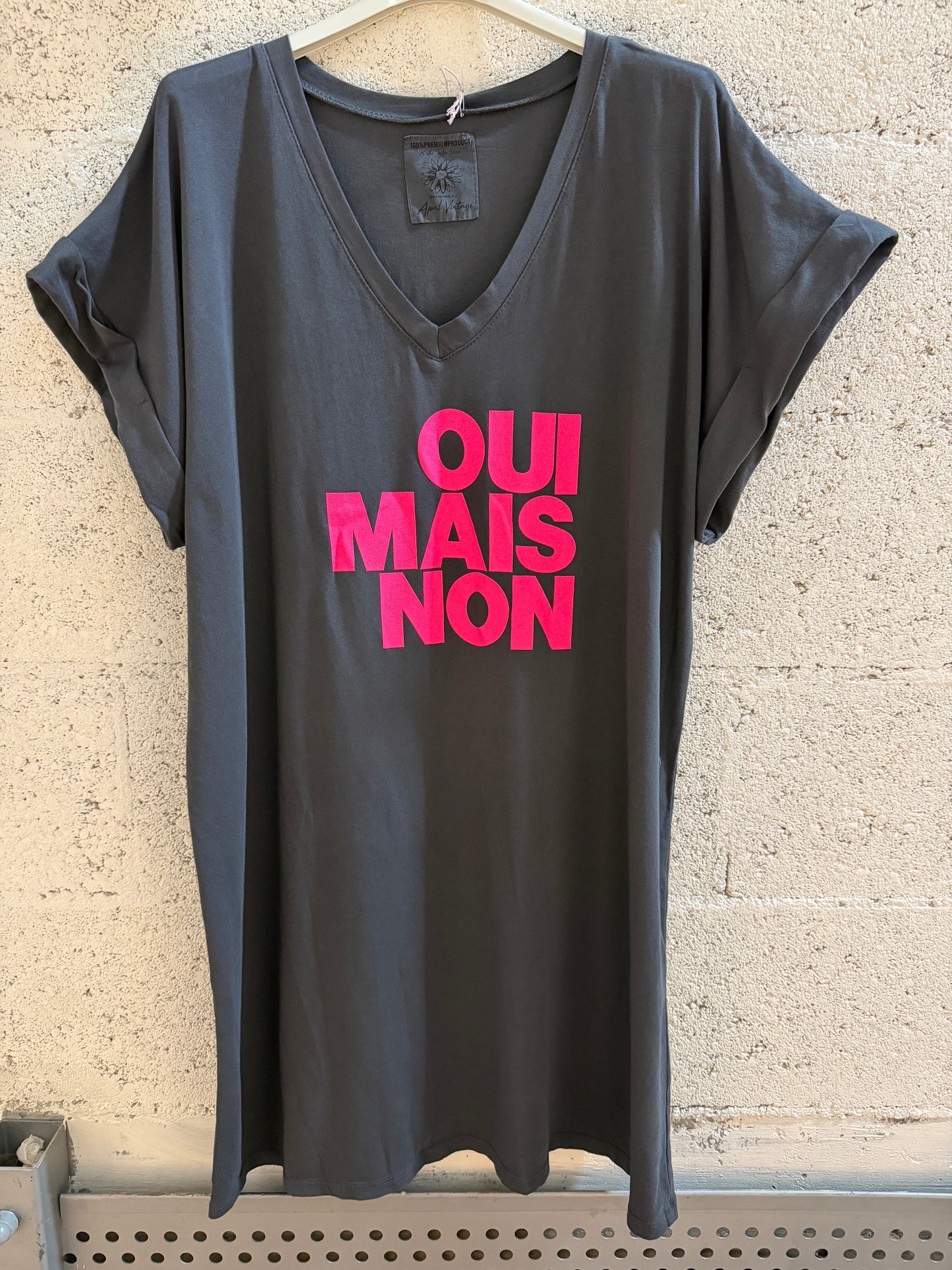Robe tee shirt femme message oui mais non robe oversize coton été taille unique
