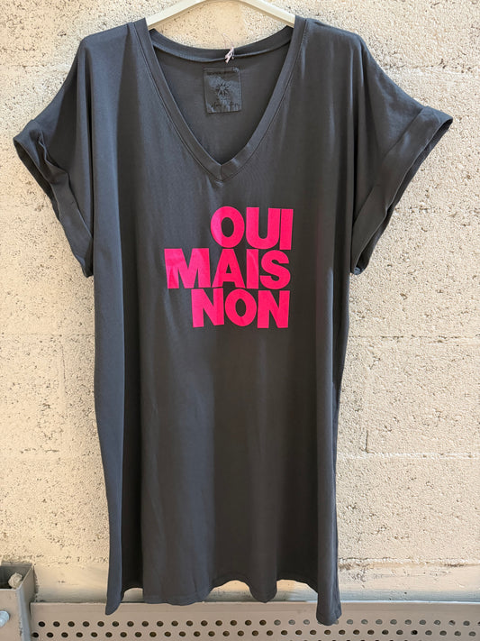 Robe tee shirt femme message oui mais non robe oversize coton été taille unique