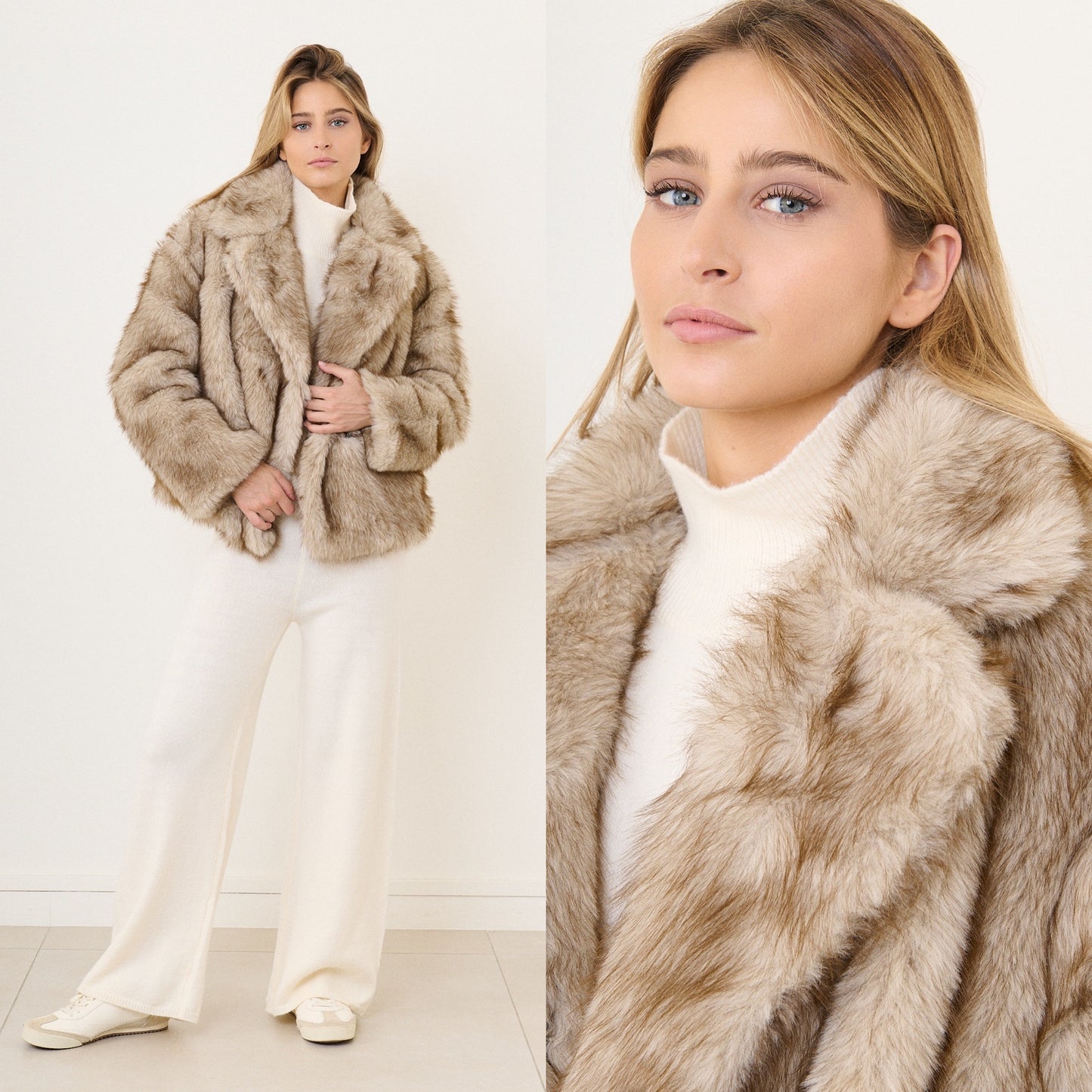 Manteau fausse fourrure Beige ou Marron