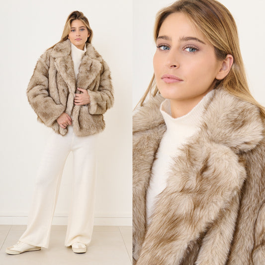 Manteau fausse fourrure Beige ou Marron