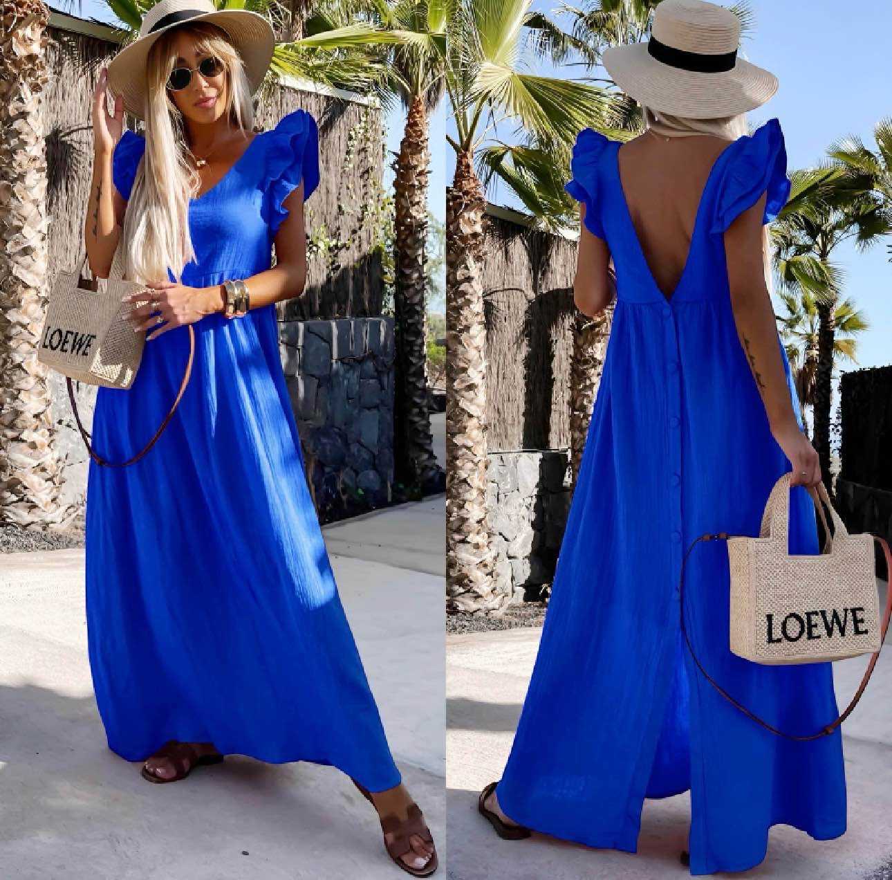 Robe longue femme bohème dos nu fluide été robe maxi chic