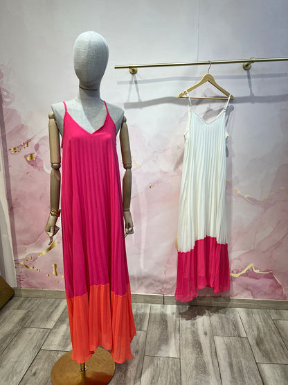 Robe Longue Plissée Bicolore Femme )