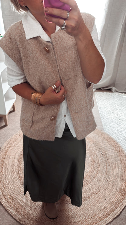 Gilet sans manches Beige, Camel, Noir et Bordeaux