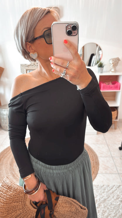 Body Dos nue top manches longues SABRINA - NOIR
