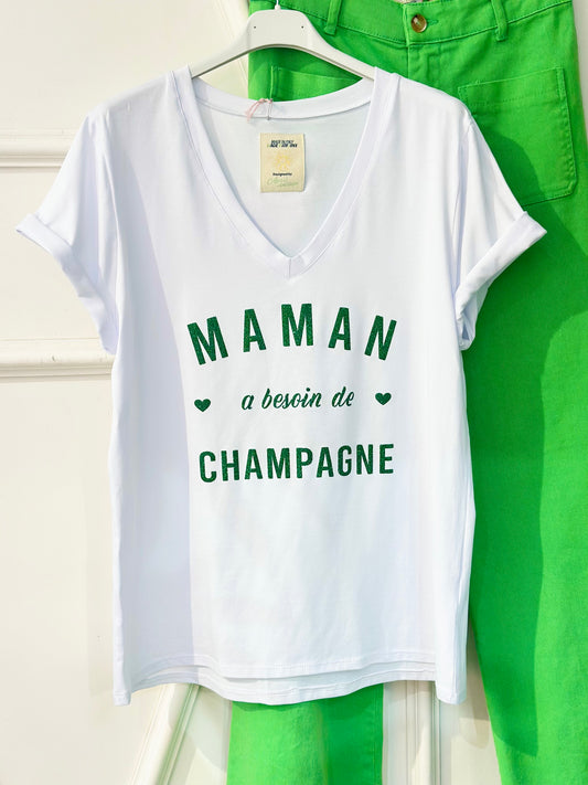 T-shirt maman a besoin de champagne femme cadeau fete des meres