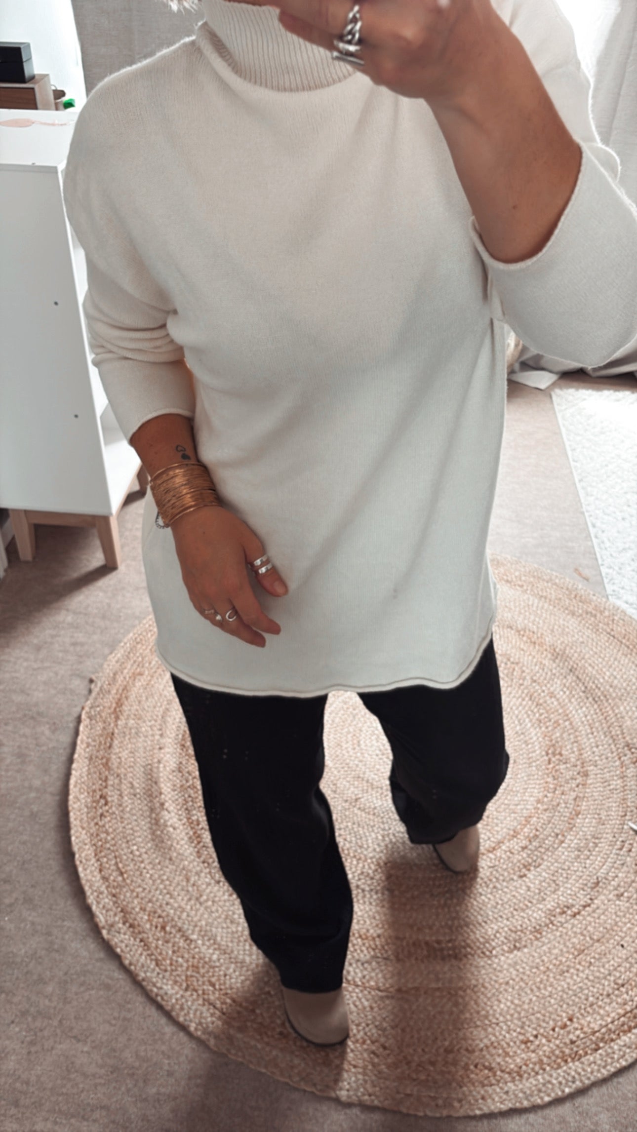 Pull col montant gris et écru