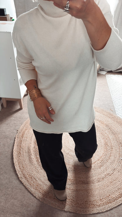 Pull col montant gris et écru