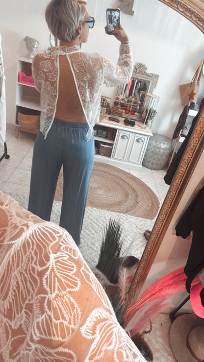 Blouse en dentelle avec dos ouvert EMIRA-BLANC