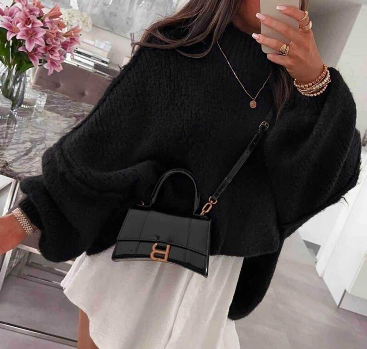 Pull Oversize en Maille Manches Ballon