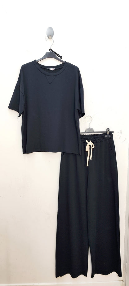 Ensemble femme casual confortable t shirt pantalon large fluide taille elastique look chic