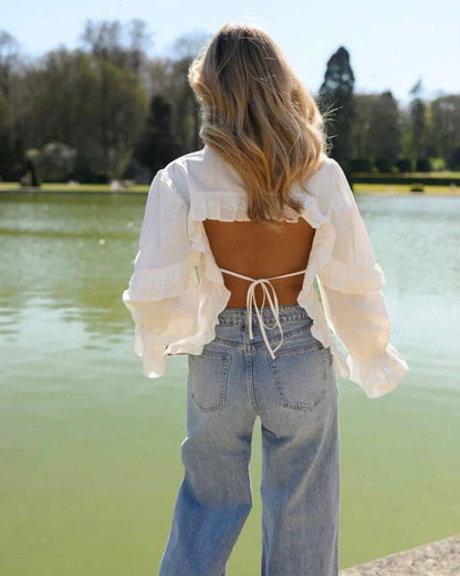 Chemise Blanche Dos Nu à Volants 🤍