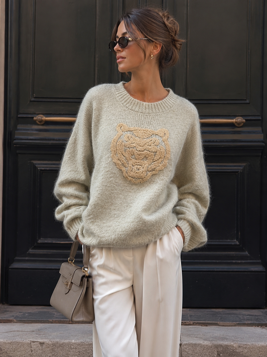 Pull Femme Oversize Tigre en Relief