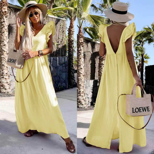 Robe longue femme bohème dos nu fluide été robe maxi chic