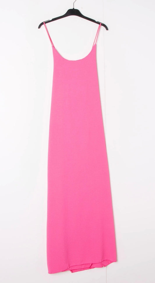 Robe longue fluide dos croisé - rose fluo