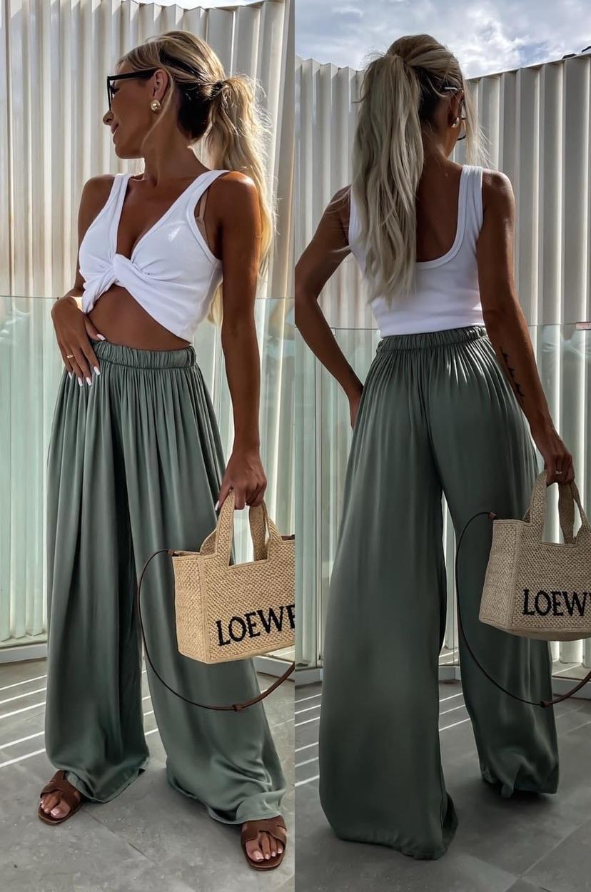 Pantalon Palazzo Fluide Femme Taille Élastique – Coupe Large TU