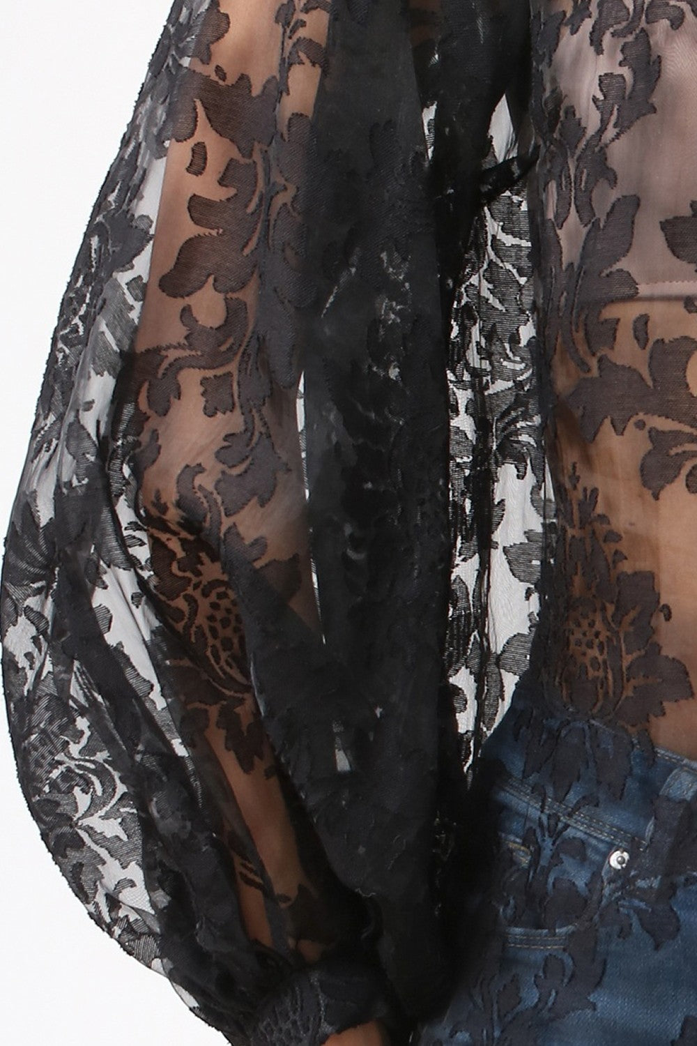 Chemisier Femme Transparent Motif Baroque Noir