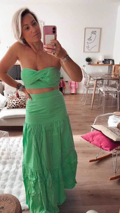 Ensemble Femme Jupe Longue et Top Bustier – Vert d’Eau