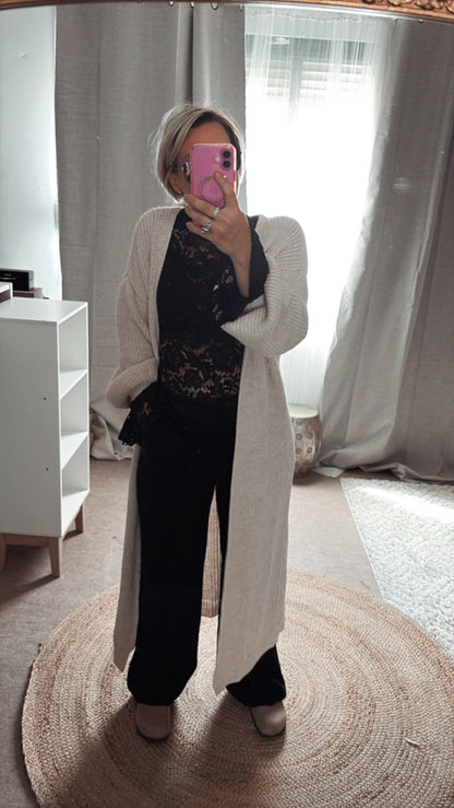 Gilet long Noir et Beige