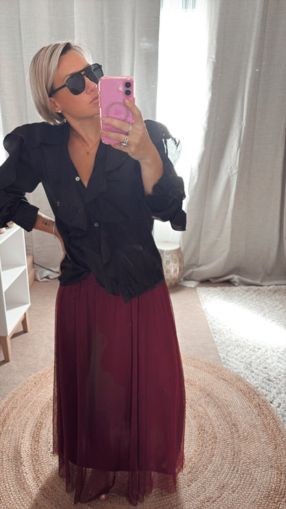 Jupe longue en tulle dispo en noir, bordeaux et beige