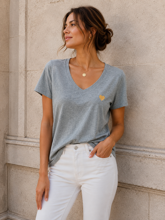 T-shirt Col V Cœur Doré 💛