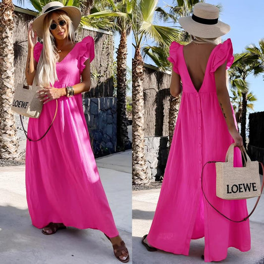 Robe longue femme bohème dos nu fluide été robe maxi chic