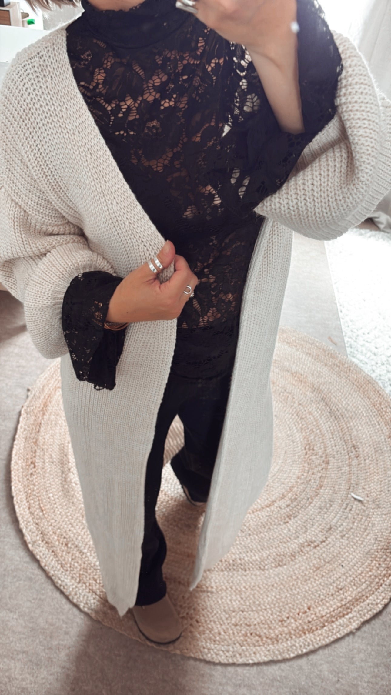 Gilet long Noir et Beige