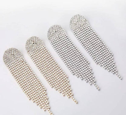 Boucles d’oreilles STRASS franges longs- ARGENT, OR & NOIR