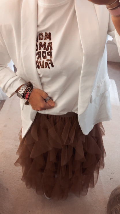 Jupe longue tulle femme marron chocolat – Jupe volumineuse chic tendance
