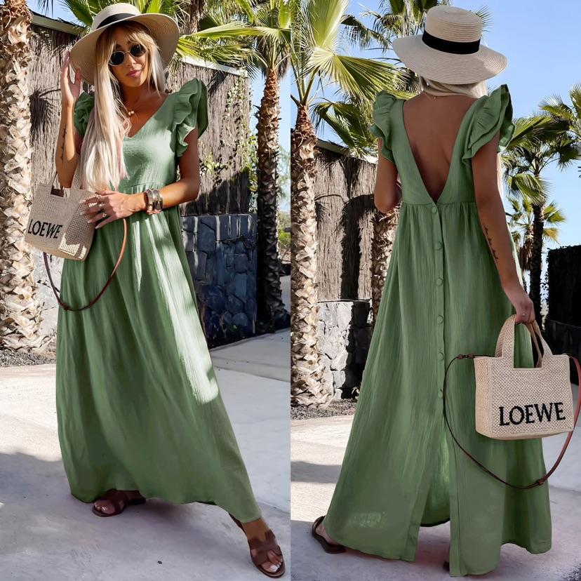 Robe longue femme bohème dos nu fluide été robe maxi chic