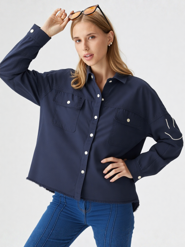 Chemise oversize Smile kaki ou Marine