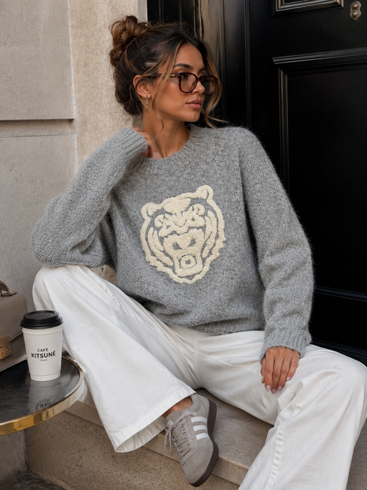 Pull Femme Oversize Tigre en Relief