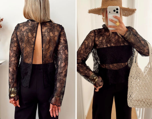 Blouse dentelle dos ouvert – Élégance intemporelle