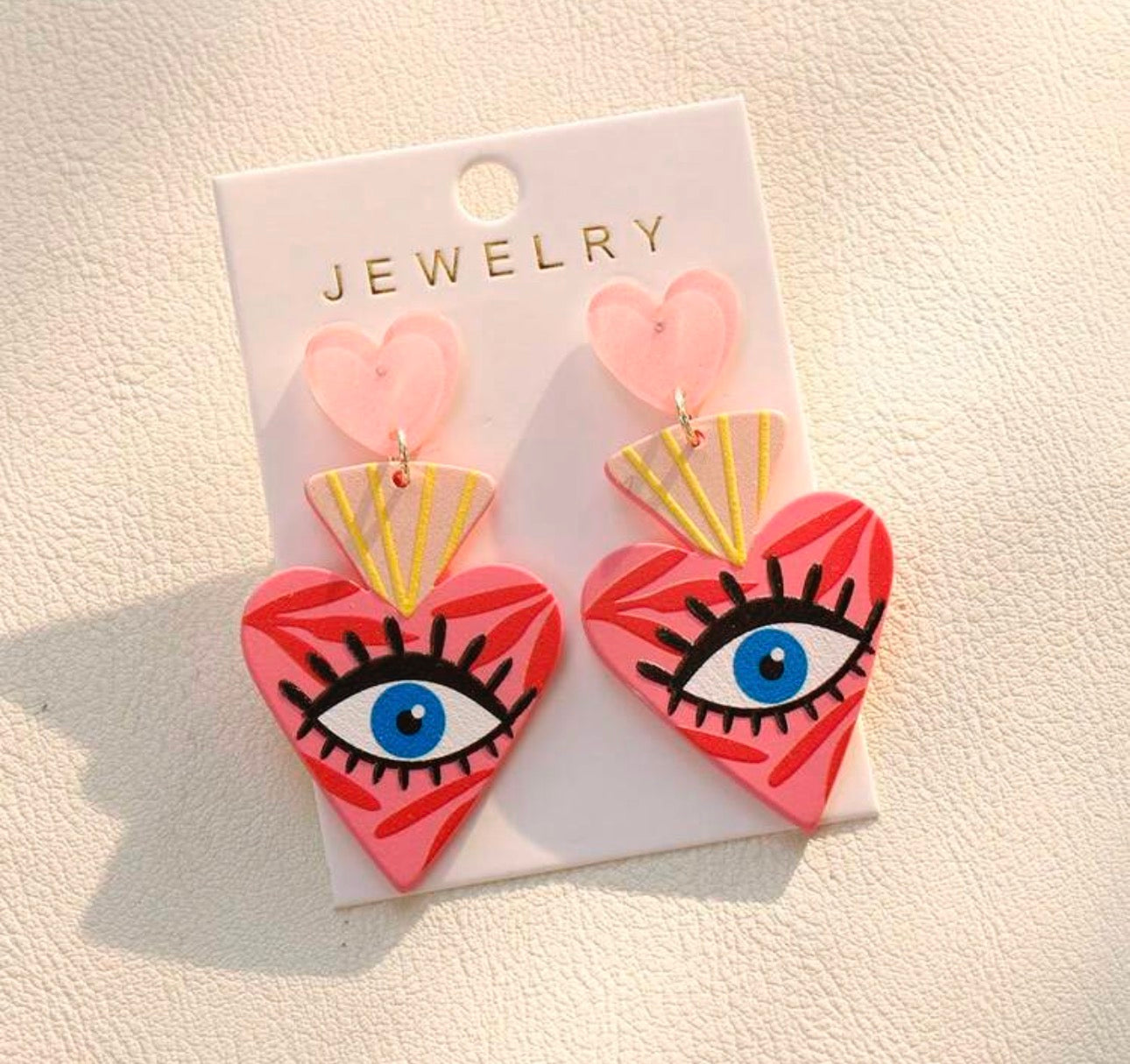 Boucles d’Oreilles Cœur & Œil Rose