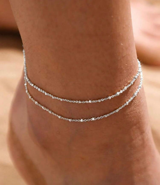 Chaîne de Cheville Double Rang Argenté