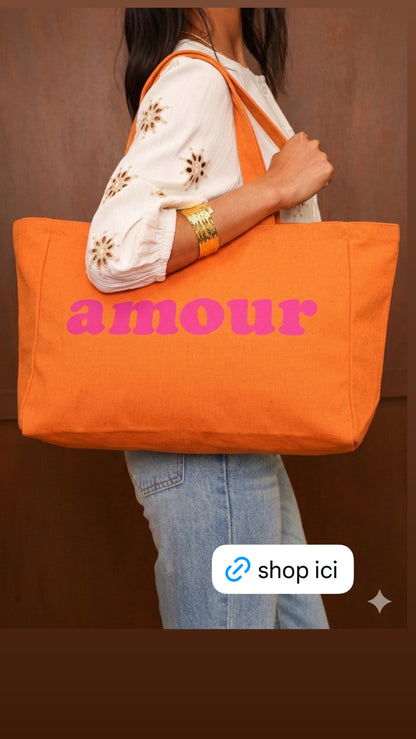 Sac cabas AMOUR orange – Tendance & pratique