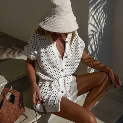 Robe Maille Ajourée Blanche Femme